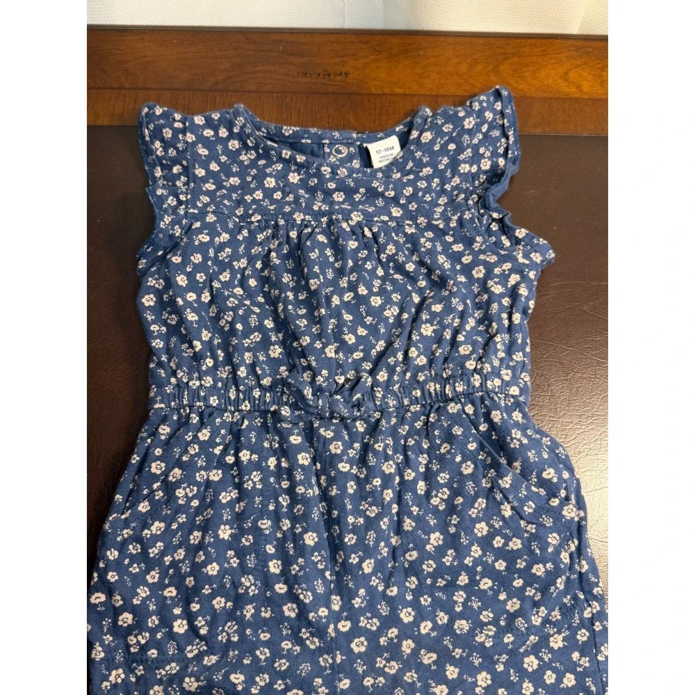 Old Navy Baby Girl Blue Floral Flutter Sleeve Jumpsuit 12-18M